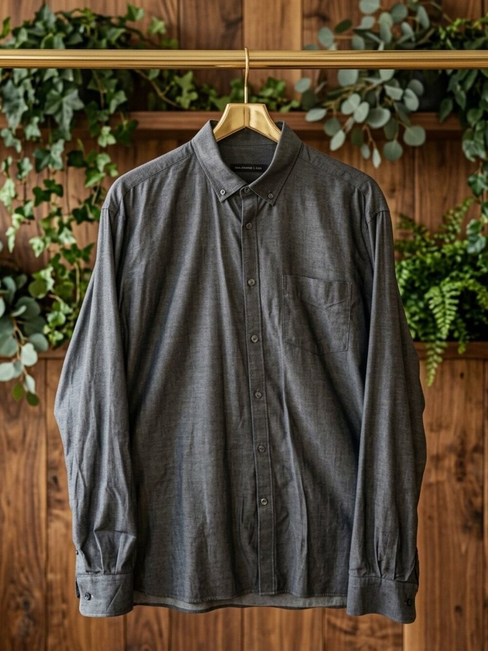 John Varvatos USA Mens Slim Fit Chambray Button Down Shirt Size 16.5 Gray 34/35
